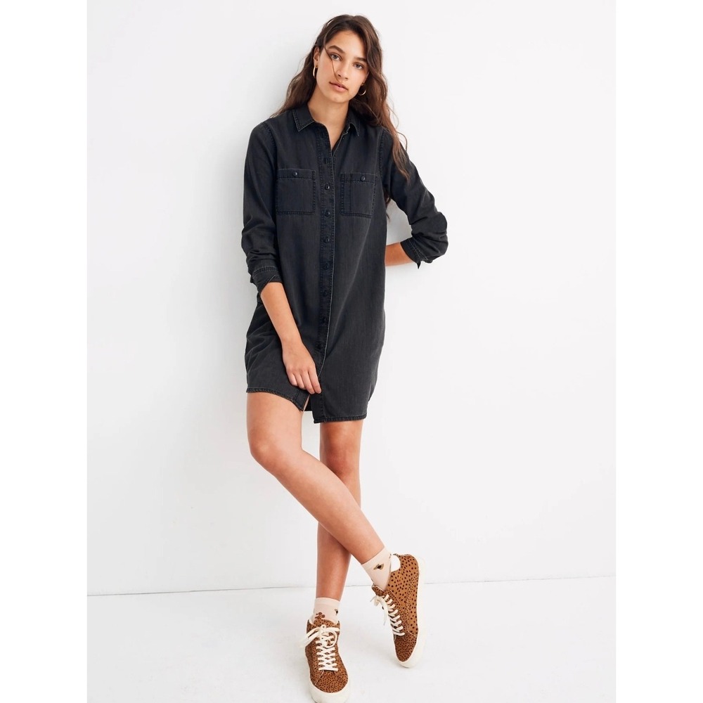 Madewell Women Denim Shirtdress M Black Long Sleeve Button Front Pockets